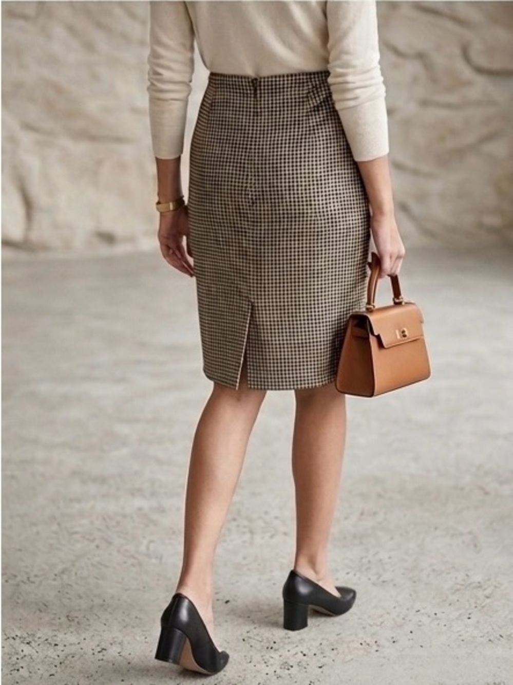 Piazza Sempione Knee-Length Wool Pencil Skirt Houndstooth Size 4 - Picture 3 of 13